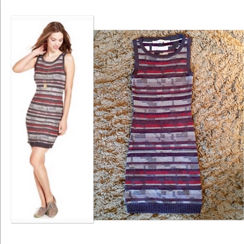 RACHEL ROY STRIPED JIGSAW SWEATER DRESS